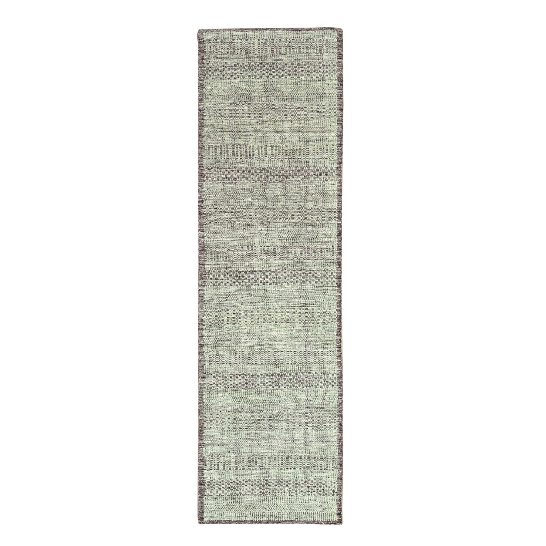 Wine Red with Ivory, Oxidized and Distressed Grass Design with Exposed Warps, 100% Wool, Hand Knotted, Narrow Runner, Oriental Rug